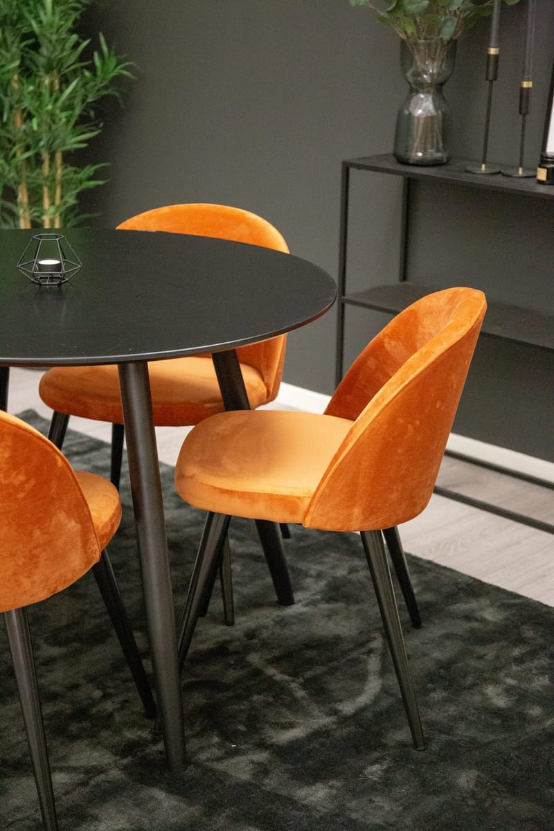 Plaza Matbord 100x100 cm med 4 Velvet Matstol Sammet - Möbler - Matplats - Matgrupp & matbord med stolar