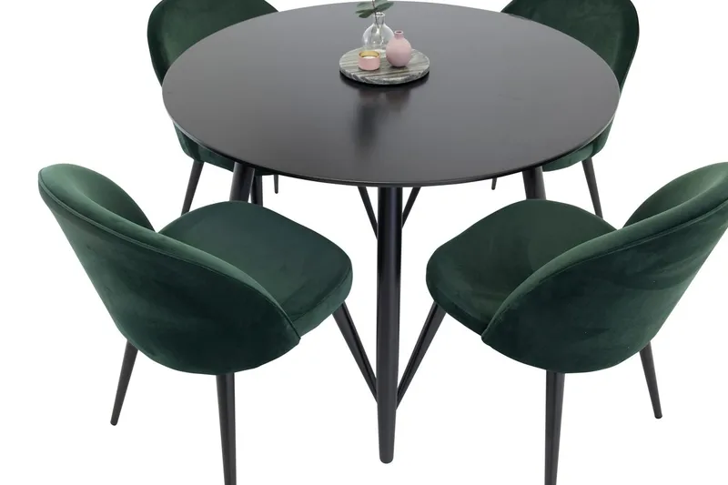 Plaza Matbord 100x100 cm med 4 Velvet Sammetsstol - Möbler - Matplats - Matgrupp & matbord med stolar