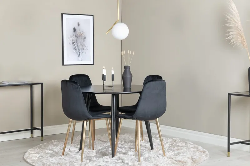 Plaza Matbord 100x100 cm med 4 Polar Köksstol Sammet