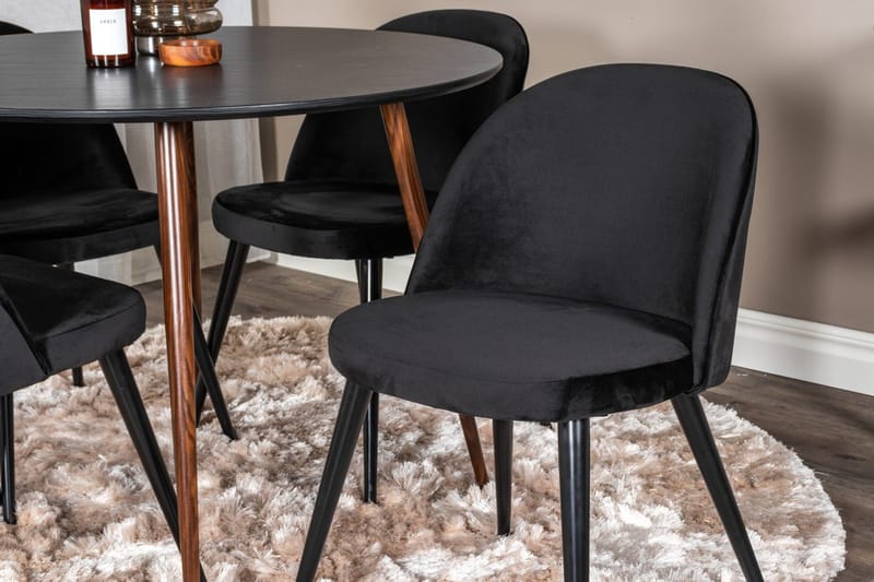 Plaza Matbord Runt med 4 Velvet Köksstol Sammet - Möbler - Matplats - Matgrupp & matbord med stolar