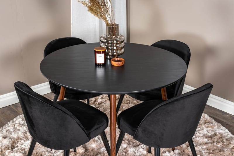 Plaza Matbord Runt med 4 Velvet Köksstol Sammet - Möbler - Matplats - Matgrupp & matbord med stolar