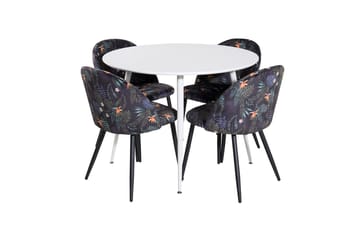 Plaza Matbord Runt med 4 Velvet Matstol - Möbler - Matplats - Matgrupp & matbord med stolar