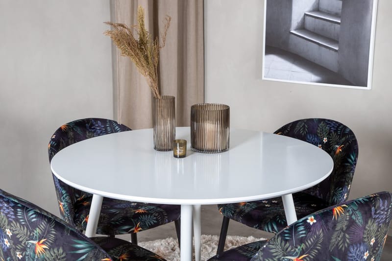 Plaza Matbord Runt med 4 Velvet Matstol - Möbler - Matplats - Matgrupp & matbord med stolar