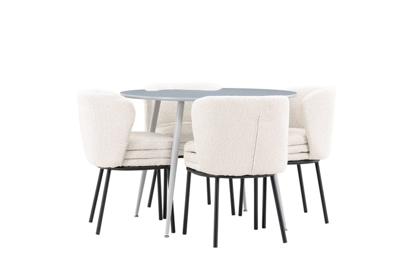 Plaza Matgrupp 100 cm Rund med 4 Agnes stolar - Grå/Vit - Möbler - Matplats - Matgrupp & matbord med stolar