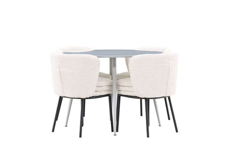 Plaza Matgrupp 100 cm Rund med 4 Agnes stolar - Grå/Vit - Möbler - Matplats - Matgrupp & matbord med stolar