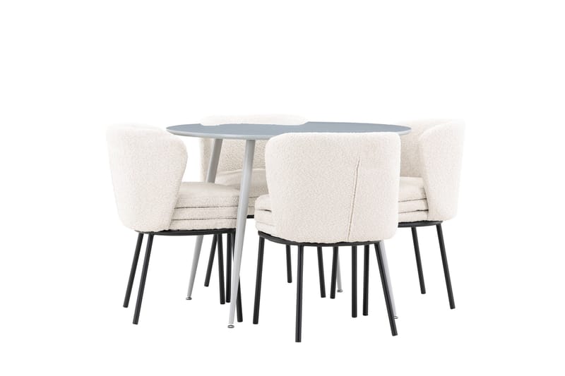 Plaza Matgrupp 100 cm Rund med 4 Agnes stolar - Grå/Vit - Möbler - Matplats - Matgrupp & matbord med stolar