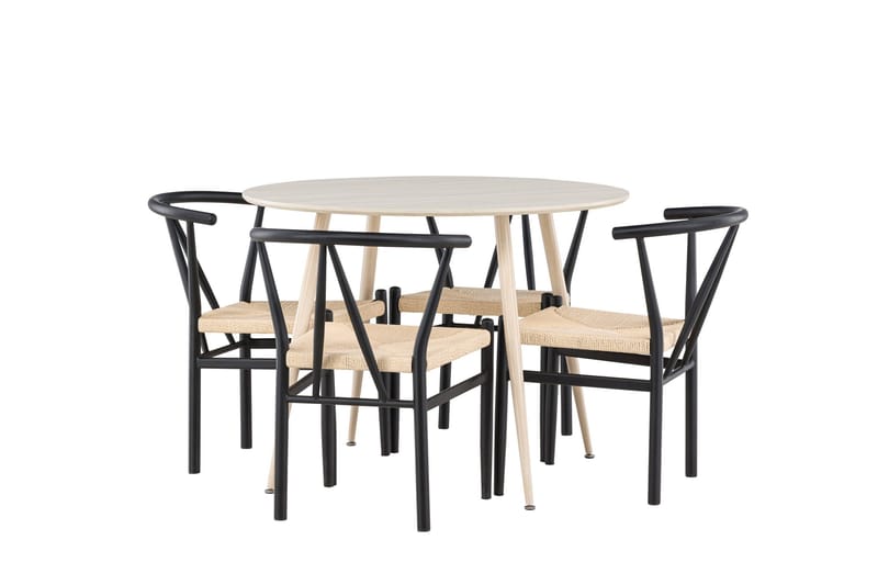 Plaza Matgrupp 100 cm Rund med 4 Alfons stolar, Whitewash/Svart