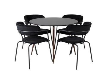Plaza Matgrupp 100 cm Rund med 4 Arrow stolar - Svart - Möbler - Matplats - Matgrupp & matbord med stolar