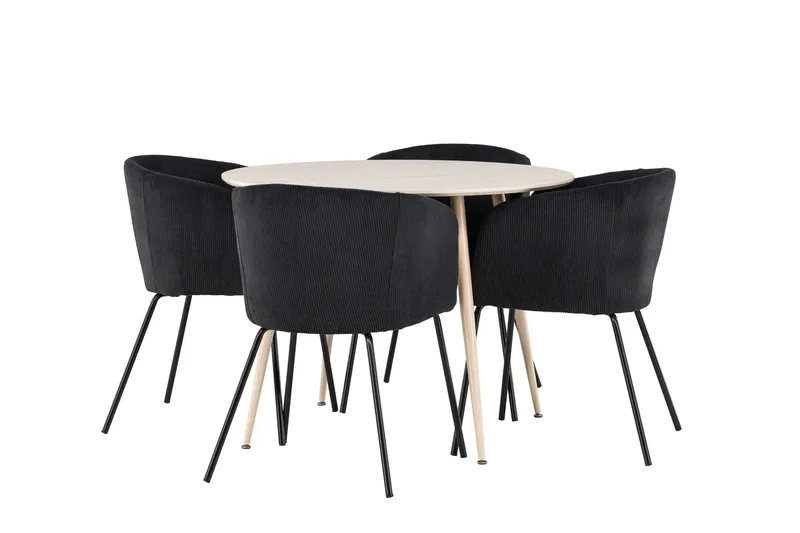 Plaza Matgrupp 100 cm Rund med 4 Berit stolar, Whitewash/Svart