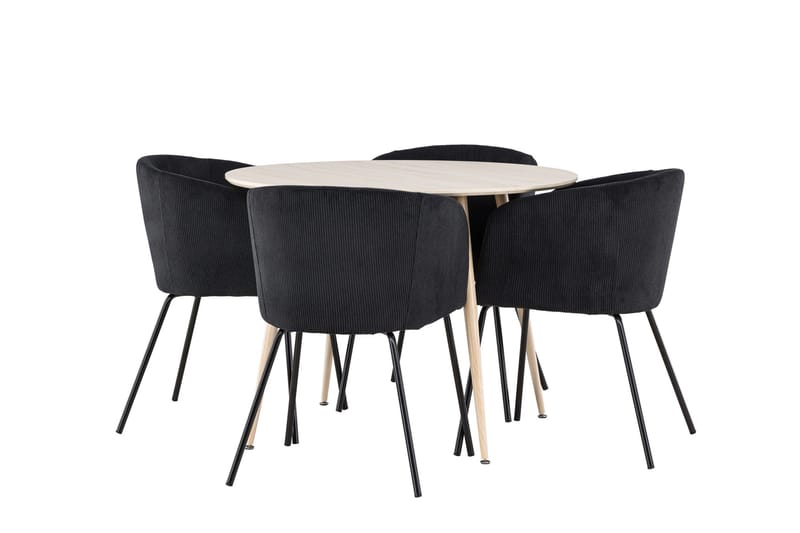 Plaza Matgrupp 100 cm Rund med 4 Berit stolar - Whitewash/Svart - M öbler - Matplats - Matgrupp & matbord med stolar