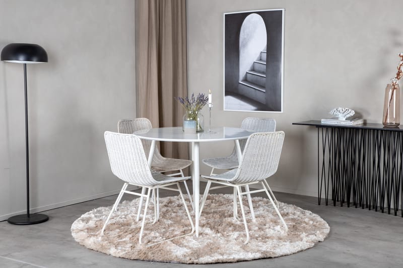 Plaza Matgrupp 100 cm Rund med 4 Cirebon stolar - Natur - Möbler - Matplats - Matgrupp & matbord med stolar