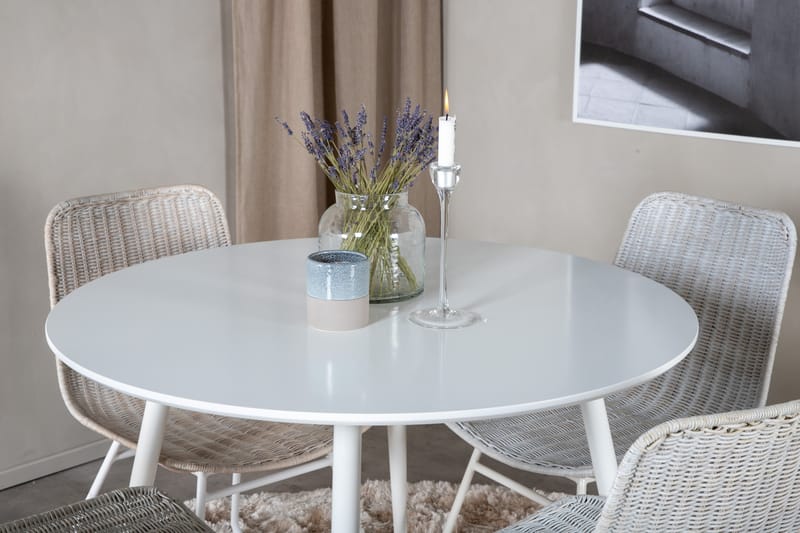 Plaza Matgrupp 100 cm Rund med 4 Cirebon stolar - Natur - Möbler - Matplats - Matgrupp & matbord med stolar