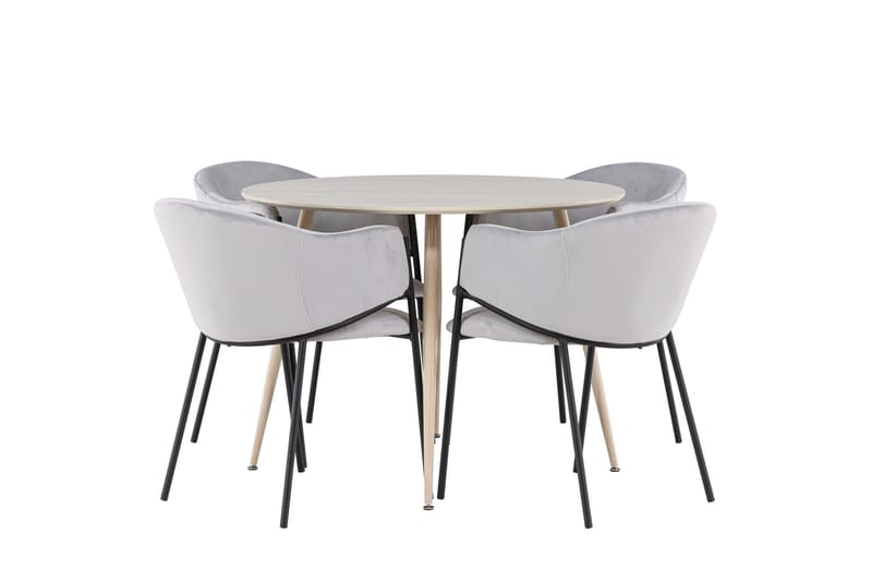 Plaza Matgrupp 100 cm Rund med 4 Evelina stolar - Whitewash/Grå - Möbler - Matplats - Matgrupp & matbord med stolar