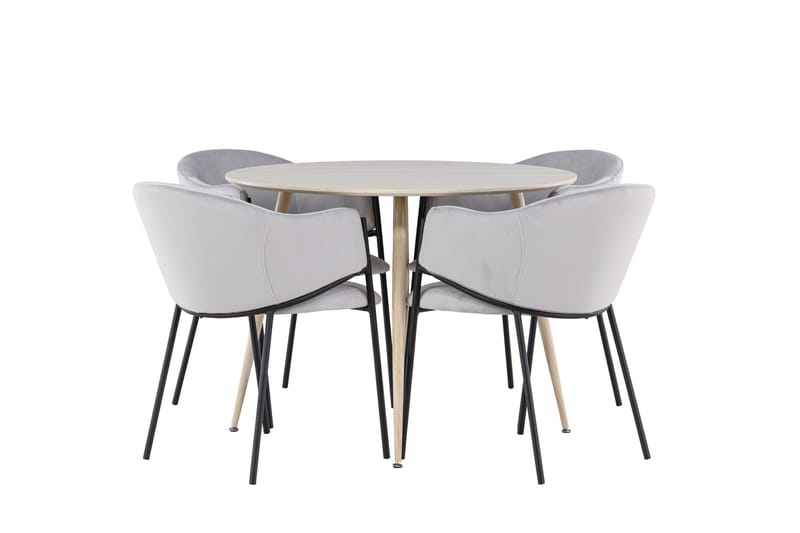 Plaza Matgrupp 100 cm Rund med 4 Evelina stolar - Whitewash/Grå - Möbler - Matplats - Matgrupp & matbord med stolar