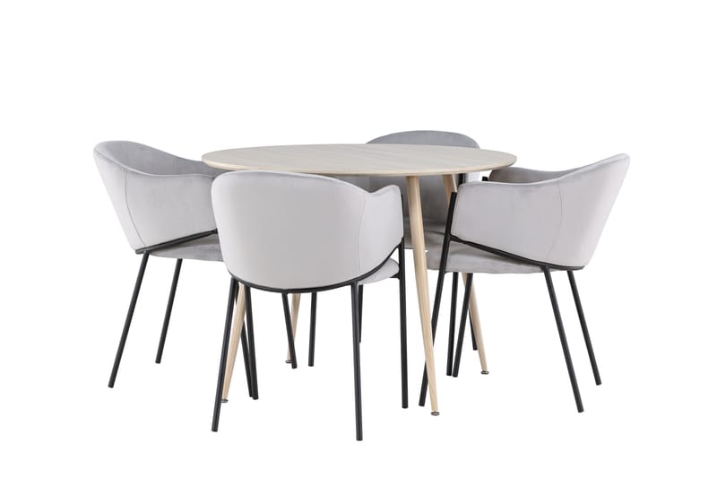 Plaza Matgrupp 100 cm Rund med 4 Evelina stolar - Whitewash/Grå - Möbler - Matplats - Matgrupp & matbord med stolar