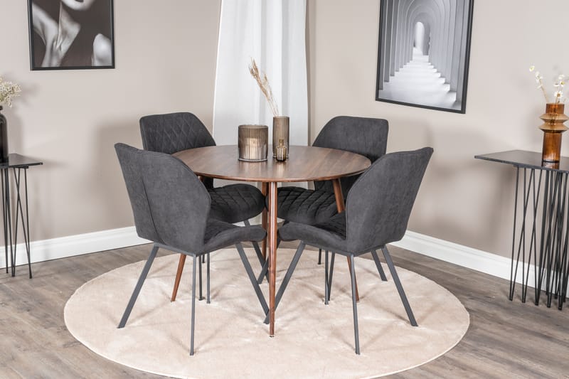 Plaza Matgrupp 100 cm Rund med 4 Gemma stolar - Svart - Möbler - Matplats - Matgrupp & matbord med stolar