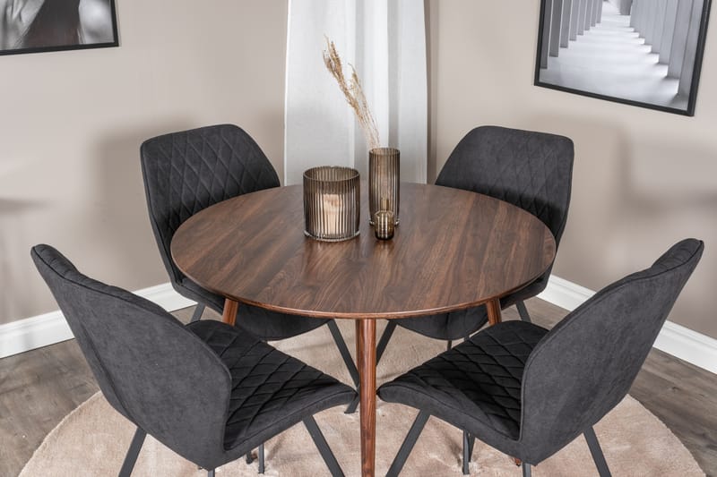 Plaza Matgrupp 100 cm Rund med 4 Gemma stolar - Svart - Möbler - Matplats - Matgrupp & matbord med stolar