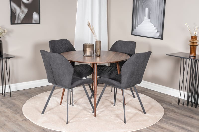 Plaza Matgrupp 100 cm Rund med 4 Gemma stolar - Svart - Möbler - Matplats - Matgrupp & matbord med stolar