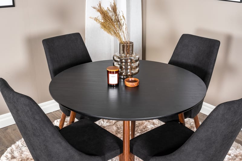 Plaza Matgrupp 100 cm Rund med 4 Leone stolar - Svart - Möbler - Matplats - Matgrupp & matbord med stolar