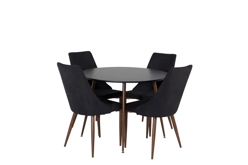 Plaza Matgrupp 100 cm Rund med 4 Leone stolar, Svart