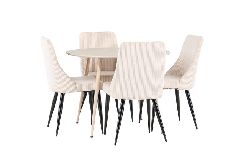 Plaza Matgrupp 100 cm Rund med 4 Leone stolar - Whitewash/Beige - Möbler - Matplats - Matgrupp & matbord med stolar