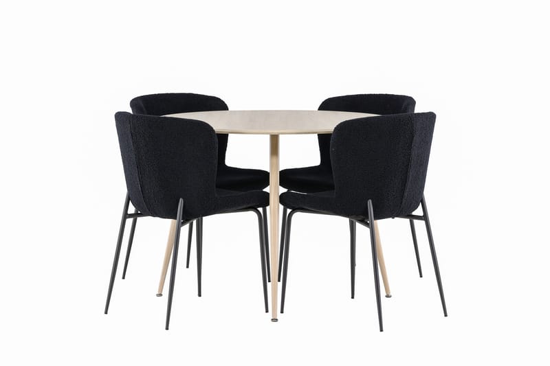 Plaza Matgrupp 100 cm Rund med 4 Modesto stolar - Whitewash/Svart - Möbler - Matplats - Matgrupp & matbord med stolar