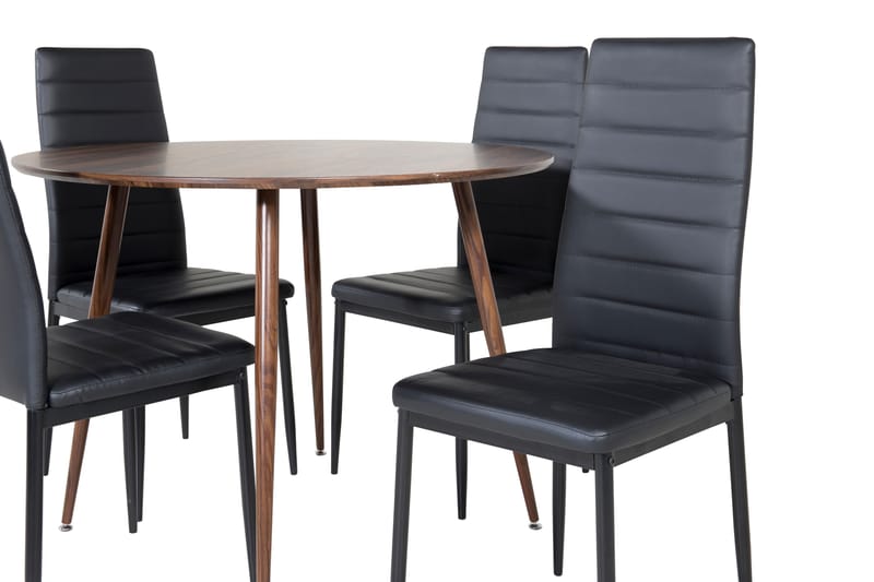 Plaza Matgrupp 100 cm Rund med 4 Slim stolar - Svart - Möbler - Matplats - Matgrupp & matbord med stolar