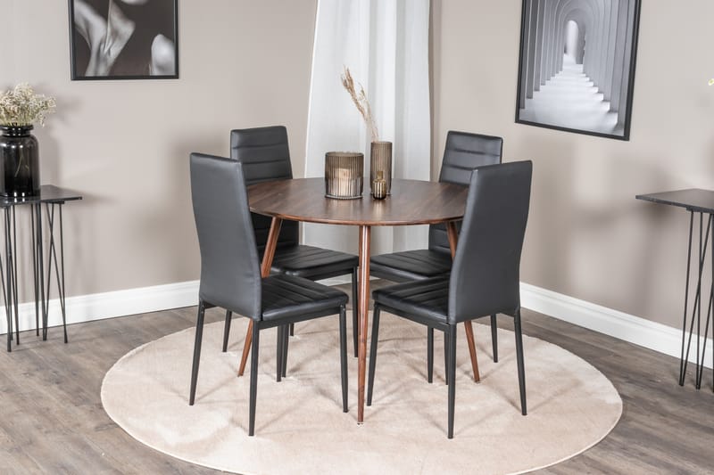 Plaza Matgrupp 100 cm Rund med 4 Slim stolar - Svart - Möbler - Matplats - Matgrupp & matbord med stolar