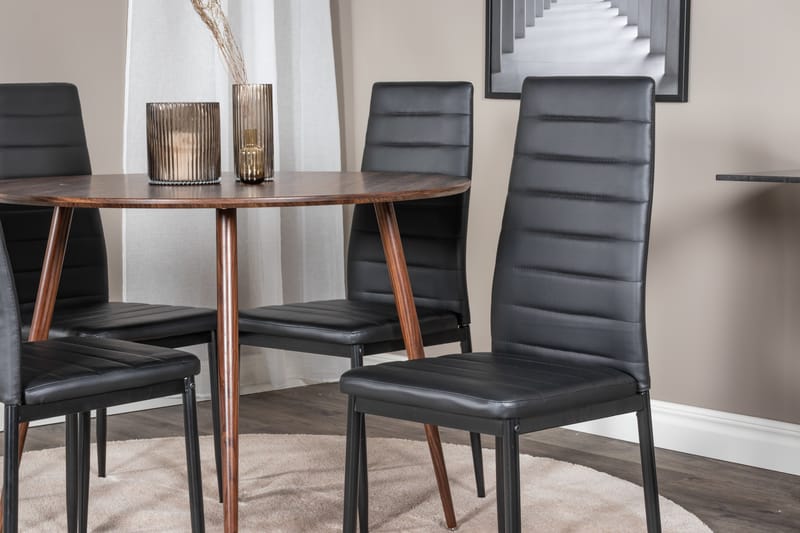 Plaza Matgrupp 100 cm Rund med 4 Slim stolar - Svart - Möbler - Matplats - Matgrupp & matbord med stolar