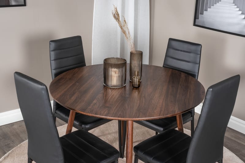 Plaza Matgrupp 100 cm Rund med 4 Slim stolar - Svart - Möbler - Matplats - Matgrupp & matbord med stolar