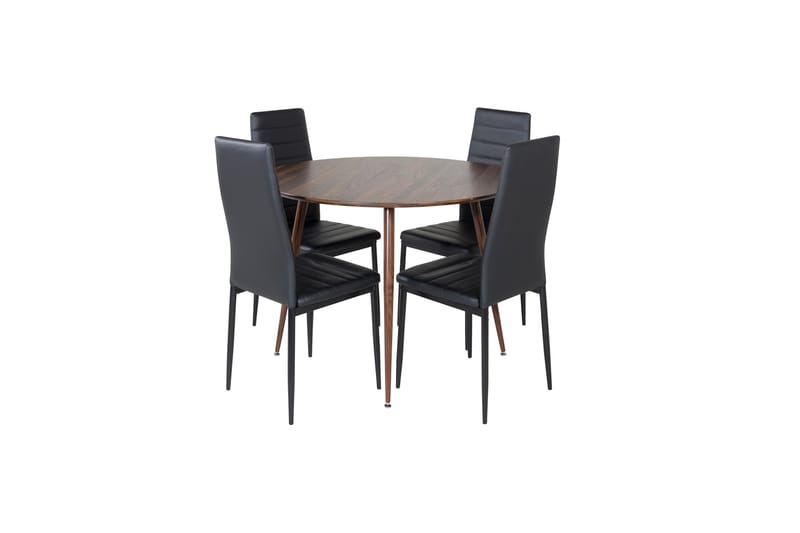 Plaza Matgrupp 100 cm Rund med 4 Slim stolar - Svart - Möbler - Matplats - Matgrupp & matbord med stolar