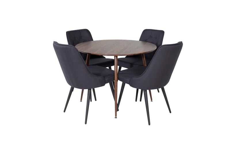 Plaza Matgrupp 100 cm Rund med 4 Velvet Deluxe stolar - Svart - Möbler - Matplats - Matgrupp & matbord med stolar