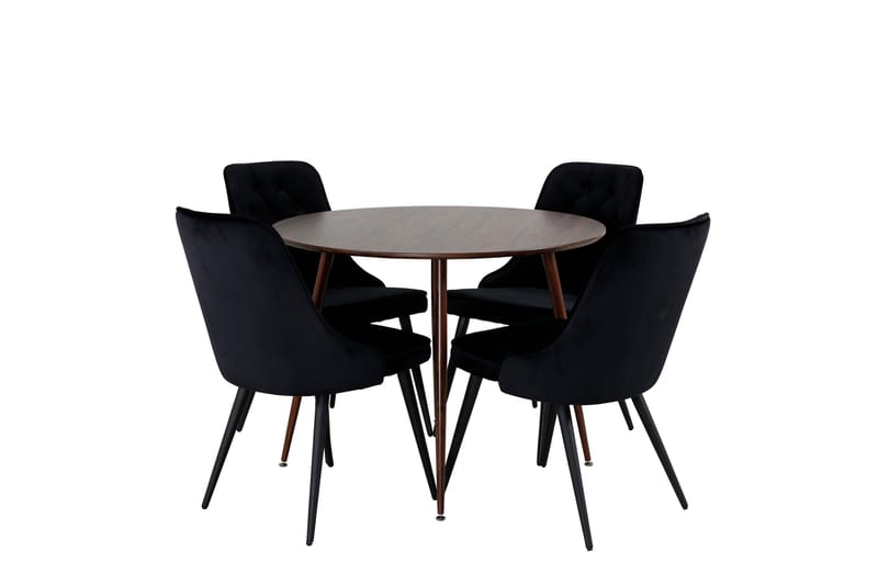Plaza Matgrupp 100 cm Rund med 4 Velvet Deluxe stolar - Svart - Möbler - Matplats - Matgrupp & matbord med stolar