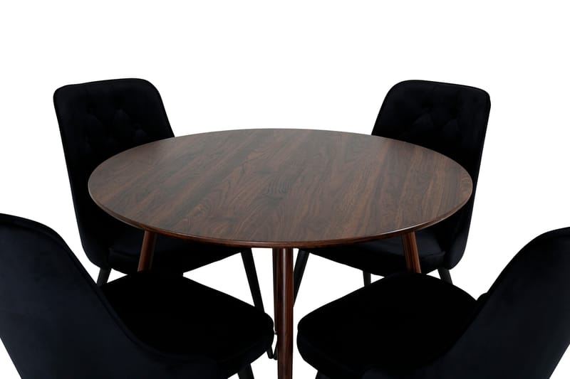 Plaza Matgrupp 100 cm Rund med 4 Velvet Deluxe stolar - Svart - Möbler - Matplats - Matgrupp & matbord med stolar