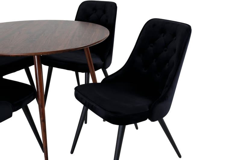 Plaza Matgrupp 100 cm Rund med 4 Velvet Deluxe stolar - Svart - Möbler - Matplats - Matgrupp & matbord med stolar