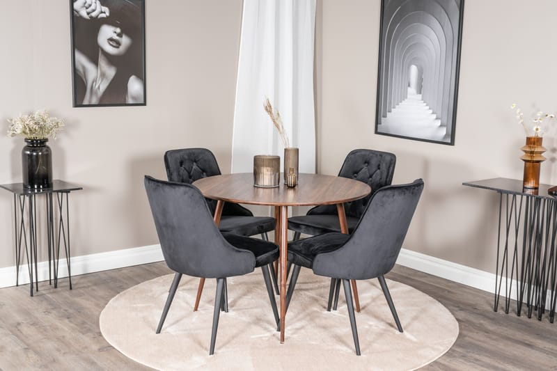 Plaza Matgrupp 100 cm Rund med 4 Velvet Deluxe stolar - Svart - Möbler - Matplats - Matgrupp & matbord med stolar