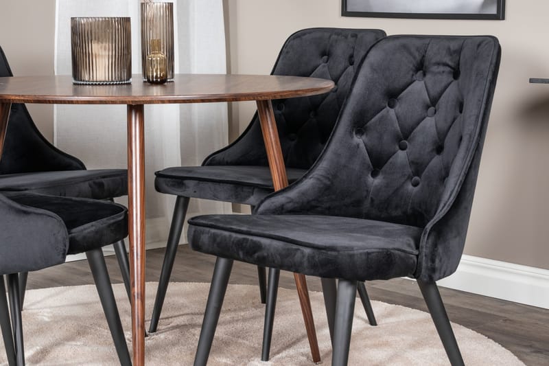 Plaza Matgrupp 100 cm Rund med 4 Velvet Deluxe stolar - Svart - Möbler - Matplats - Matgrupp & matbord med stolar