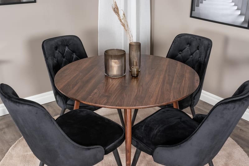 Plaza Matgrupp 100 cm Rund med 4 Velvet Deluxe stolar - Svart - Möbler - Matplats - Matgrupp & matbord med stolar