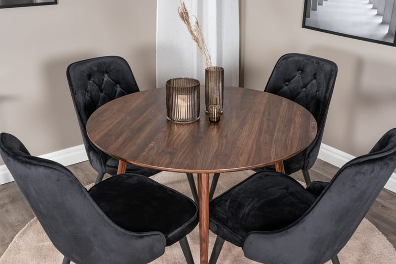 Plaza Matgrupp 100 cm Rund med 4 Velvet Deluxe stolar - Svart - Möbler - Matplats - Matgrupp & matbord med stolar
