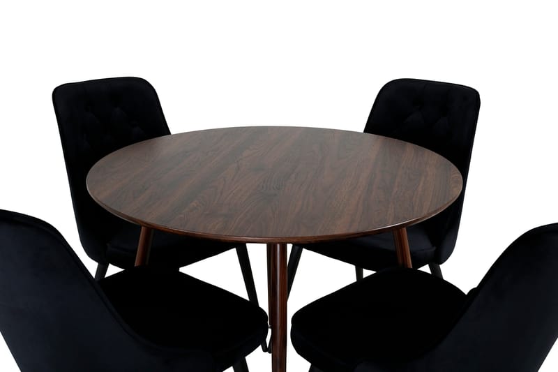 Plaza Matgrupp 100 cm Rund med 4 Velvet Deluxe stolar - Svart - Möbler - Matplats - Matgrupp & matbord med stolar