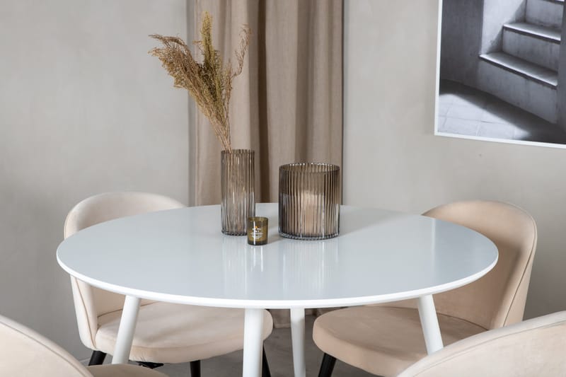 Plaza Matgrupp 100 cm Rund med 4 Velvet stolar - Beige - Möbler - Matplats - Matgrupp & matbord med stolar