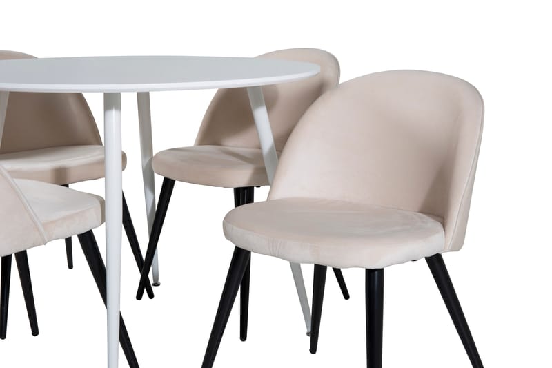 Plaza Matgrupp 100 cm Rund med 4 Velvet stolar - Beige - Möbler - Matplats - Matgrupp & matbord med stolar