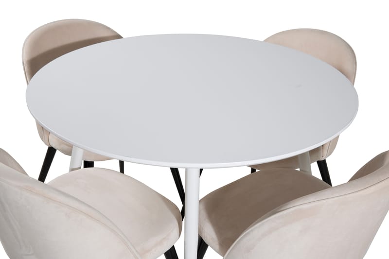Plaza Matgrupp 100 cm Rund med 4 Velvet stolar - Beige - Möbler - Matplats - Matgrupp & matbord med stolar