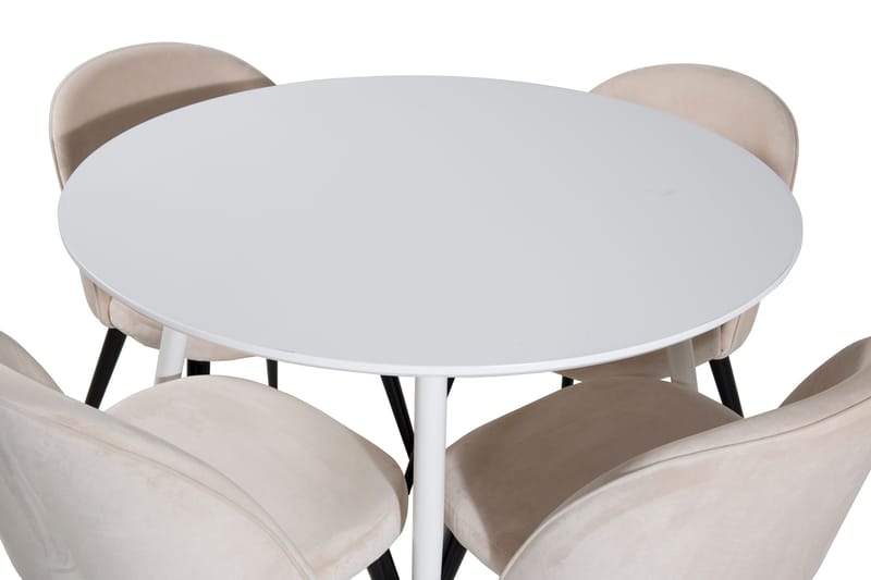 Plaza Matgrupp 100 cm Rund med 4 Velvet stolar - Beige - Möbler - Matplats - Matgrupp & matbord med stolar