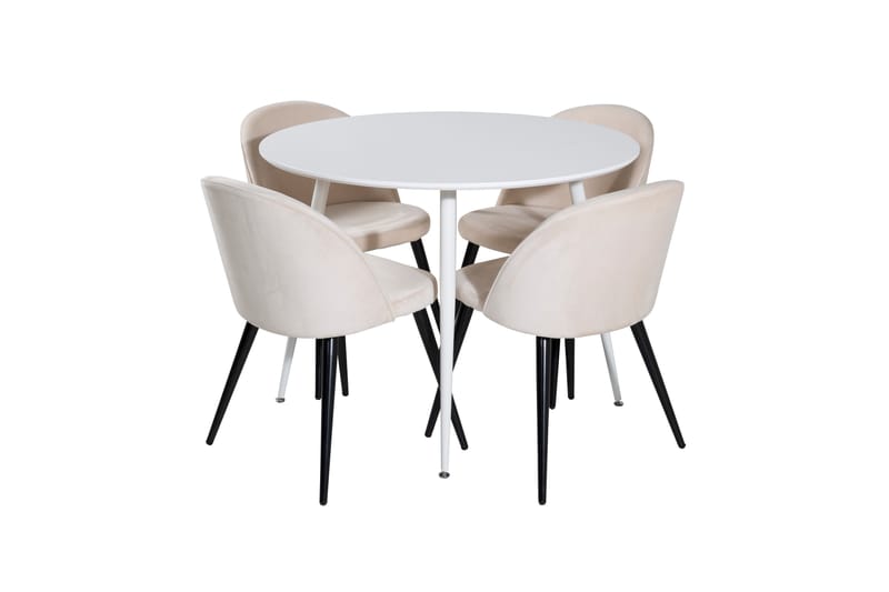 Plaza Matgrupp 100 cm Rund med 4 Velvet stolar - Beige - Möbler - Matplats - Matgrupp & matbord med stolar