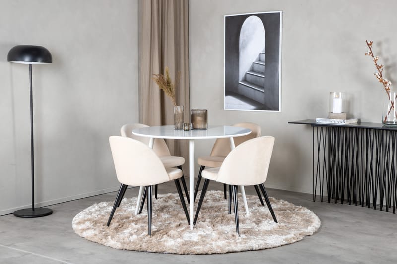 Plaza Matgrupp 100 cm Rund med 4 Velvet stolar - Beige - Möbler - Matplats - Matgrupp & matbord med stolar