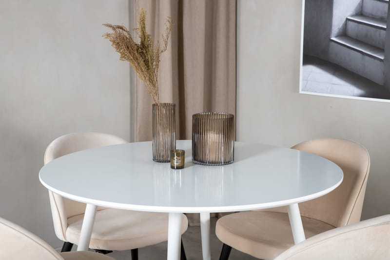 Plaza Matgrupp 100 cm Rund med 4 Velvet stolar - Beige - Möbler - Matplats - Matgrupp & matbord med stolar