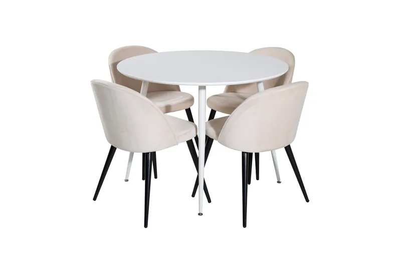 Plaza Matgrupp 100 cm Rund med 4 Velvet stolar, Beige