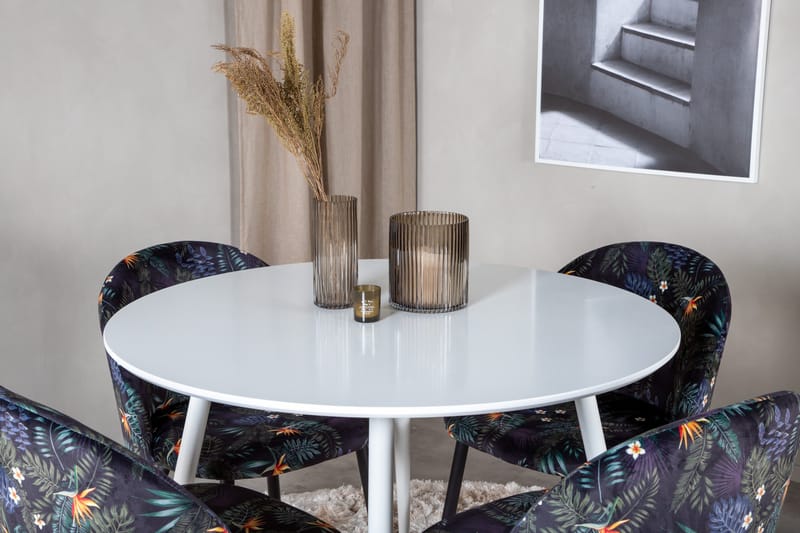 Plaza Matgrupp 100 cm Rund med 4 Velvet stolar - Svart - Möbler - Matplats - Matgrupp & matbord med stolar