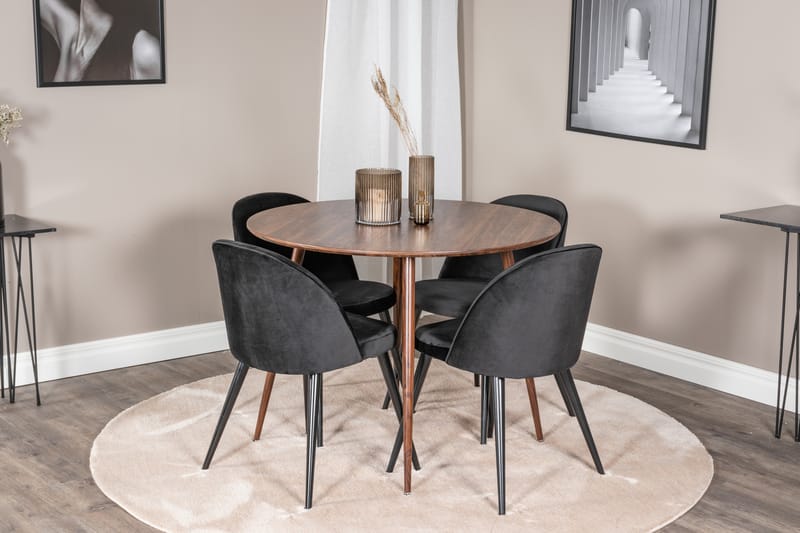 Plaza Matgrupp 100 cm Rund med 4 Velvet stolar - Svart - Möbler - Matplats - Matgrupp & matbord med stolar